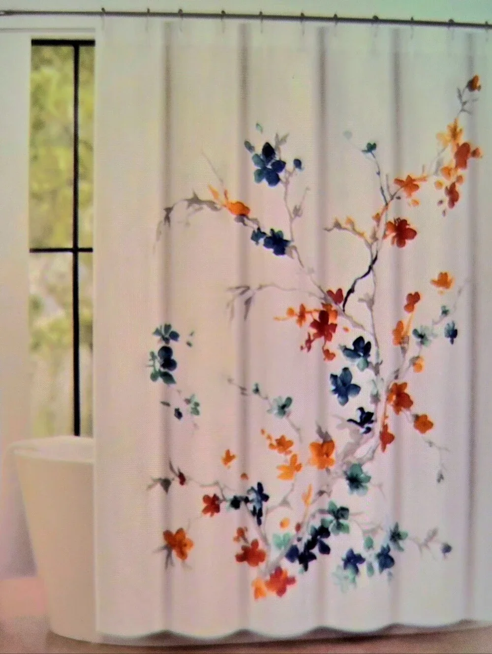 Tahari Multi Color Floral Fabric Shower Curtain 72 x 72 Brand New